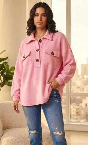BUCKETLIST Pink Fleece Pullover Shacket Size M thumbnail 1