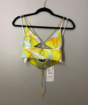 ZARA satin cutout crop top thumbnail 1