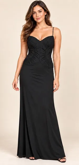 Rimini Womens Black Ruched Sweetheart Spaghetti Strap Maxi Formal Gown Dress 10 thumbnail 1