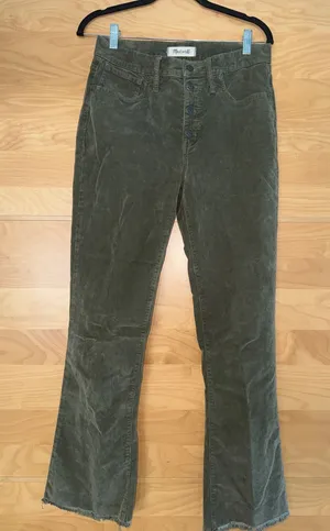 Madewell Olive Corduroy Button-Front Bootcut Pants thumbnail 1