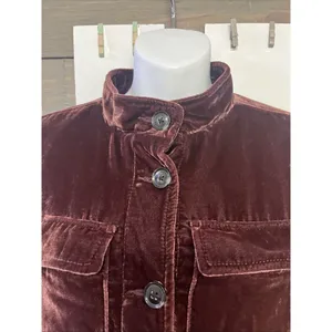 Loft Women’s Velvet Gorgeous Red Button Down Jacket Long Sleeve Pockets Small thumbnail 5