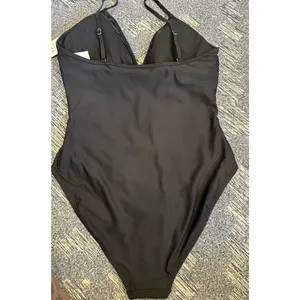 Time and Tru Black One Piece Swimsuit Mesh Inset Ruched Hi Cut Women's Large NEW thumbnail 2