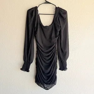 NEW lulus Perfect Sensation Black Mesh Ruched Puff Sleeve Mini Dress Sz Small thumbnail 11
