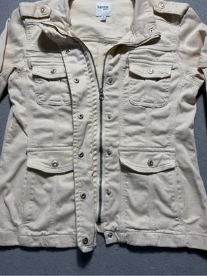 Kensie Jeans Womens Utility Jacket Small Beige Military Safari Cargo Stretch thumbnail 5