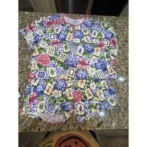 Zumbamboo Mahjong in Bloom Bamboo Women Short Sleeve Short Pajama Set Size XL thumbnail 2