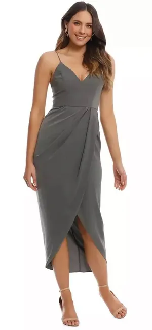 Shona Joy‎ Cocktail Draped Maxi Dress Grey Size 8 thumbnail 1