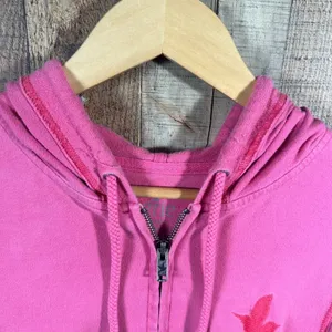 Aerie Pink Zip Up Hoodie Bird Logo Raw Hem Y2K Sweatshirt XL Casual thumbnail 5