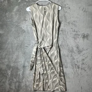 J.McLaughlin Abstract Wave Print Side Knot Sleeveless Suede Sheath Midi Dress MD thumbnail 5