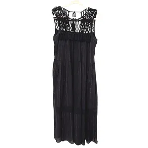 Maeve Anthropologie Black Crochet Tassel Metallic‎ Stripe Tiered Maxi Dress M thumbnail 2