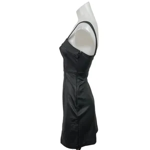 Hollister Black Faux Leather Vegan Sleeveless Slit Cami Mini Bodycon Dress XXS thumbnail 2