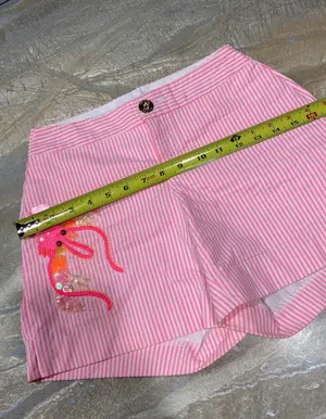 Lilly Pulitzer Pink Striped Shorts with Embellished Design Women’s 6 / Read Description The waist was modified and now is 24 inches. This short is for a girl with small waist (Please See the pics) thumbnail 10