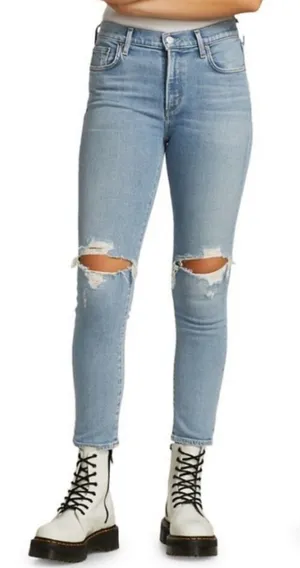 Agolde Toni Mid Rise Straight in‎ Pristine size 26 skinny distressed light wash thumbnail 1