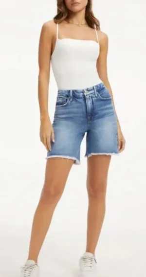 Good American Denim Shorts Womens 4/27 Blue Raw Hem Distressed GNIC0235T thumbnail 1