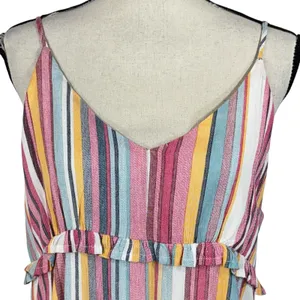 Umgee Large A-Line Mini Dress Striped V-Neck Lined Sleeveless Ruffled Multicolor thumbnail 2