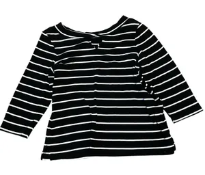 CHICO'S 2 LG Black White Stripe Knots Nautical Print Knit Top Preppy Casual thumbnail 1