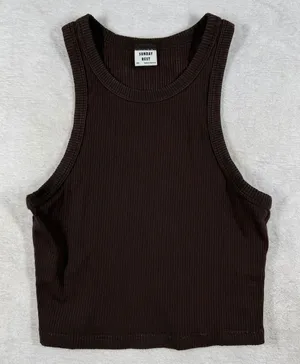 Sunday Best Aritzia Brown Honor Ribbed Racerback Crop Tank Top XS 88034 thumbnail 1