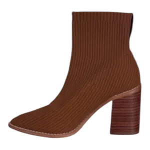 Steven By Steve Madden Nara Sock Booties Camel Brown 7.5‎ Stacked Block Heel thumbnail 1