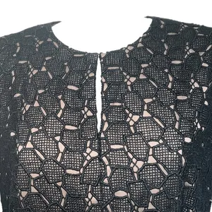 DIANE VON FURSTENBERG Black & Tan Delian Crochet Pebble Lace Peplum‎ Dress EUC 6 thumbnail 3