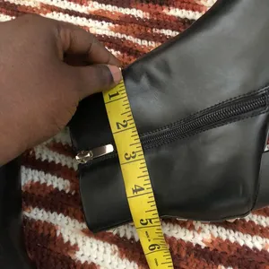 Nine West Gothic Grunge Black Leather Ankle Boots Booties Gold Studs Square Pointed Toe #Punk #Biker-8.5M Great Condition Measurement in pics thumbnail 6