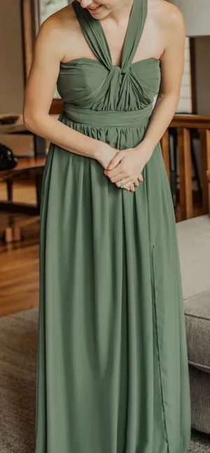 Birdy Grey Grace Dress Chiffon Olive with Slit thumbnail 1