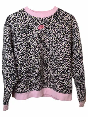 Nike Women's All Over Leopard Print Pink Crew Sweatshirt thumbnail 1