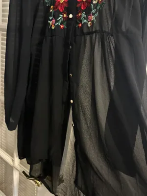 Sheer Embroidered Blouse Black Size M thumbnail 4