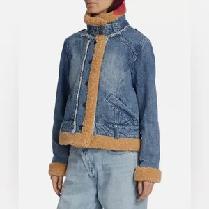 Free People Rylee Denim Jacket Faux Shearling Lined – Med Wash – Size Large NWT thumbnail 8