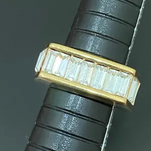 Vintage 18KGE Gold Electroplated Pave Baguette Clear Stones Flat Top Unisex Ring thumbnail 10