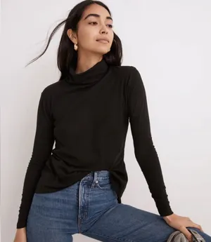 Madewell Whisper Cotton Turtleneck Tee Size Small Black thumbnail 1