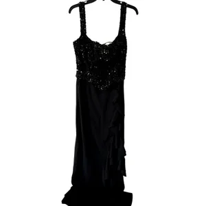 Oh Polly Robina Embellished Ruffle-Trim Corset Gown Maxi Dress in Black size 8 thumbnail 3