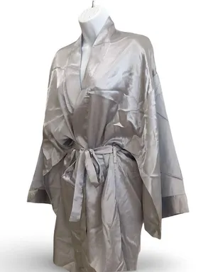 Classic Gray Satin Kimono Short Robe Size M thumbnail 2