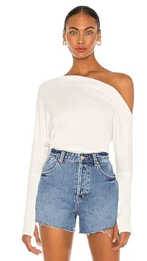 NWT Free People We The Free Fuji Thermal Top Ivory Off Shoulder Thumbhole Medium thumbnail 1