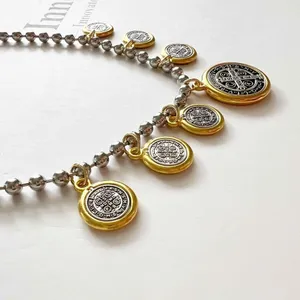 Anthropologie Gold Silver Plated Dangling Coins Necklace Beaded Chain stainless steel jewelry thumbnail 16
