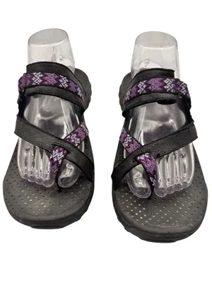 Skechers Size 9 Sandals Slight Adjustable Straps Black Purple Pattern thumbnail 3