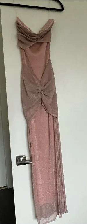 Strapless Dusty Pink Maxi Dress with Twist Front thumbnail 1