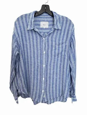 Rails Charli Shirt Womens Large Linen Blend Lake View Stripe Button Blue KKK10-2 thumbnail 1