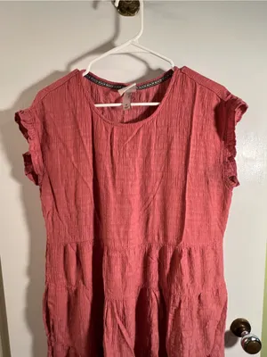 Knox Rose Women’s Sz Medium Mini Dress Pink Gauzy Flutter Sleeve Crewneck Tiered thumbnail 3