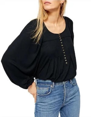 Free People devin Henley top black sz‎ L thumbnail 1