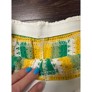 Boho Crochet High-Waisted Shorts -‎ Green & Yellow Stripe - Festival Read thumbnail 4