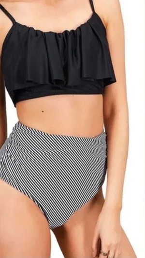 Cupshe striped black white high waist swim bottom small NWT thumbnail 1