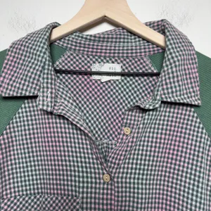 Oli & Hali Womens 100% Cotton Button Up Shirt M Green Pink Gingham Waffle Knit thumbnail 2
