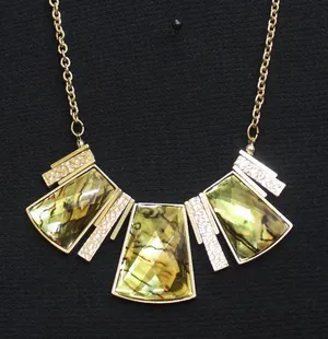 NWT Erica Lyons Collar Panel Pendant Inlay Necklace Gold / Brown Multi 16.5" thumbnail 1