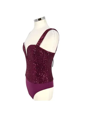 Lulus Sequin Bodysuit Plum Purple Plunging Neckline Size Medium NWT Club Glam thumbnail 5