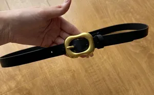 H&M Black Faux Leather Belt with Gold Buckle, Size Medium thumbnail 2