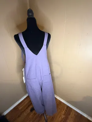 L.T.J Letter to Juliet Purple Linen-Blend Wide Leg Overalls Jumpsuit thumbnail 3