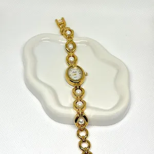Vintage style gold tone pearl watch thumbnail 3