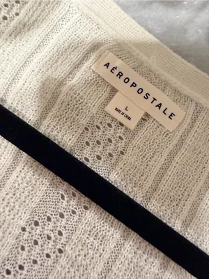 NWT Aeropostale Size L Ivory Pointelle Knit Cropped Stretch Lace Cardigan Y2K thumbnail 10