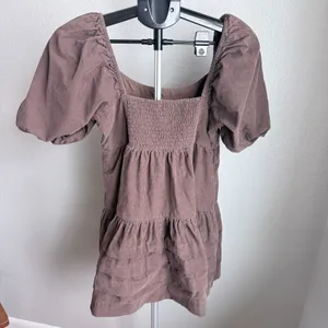 American Eagle AEO Brown Corduroy Baby Doll Tiered Mini Dress Puff Sleeves M thumbnail 3