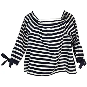 J. Crew Womens XL Navy White Striped Off-Shoulder Tie-Sleeve Top G2549 thumbnail 2