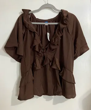 Old Navy brown ruffle blouse with tie detail thumbnail 1